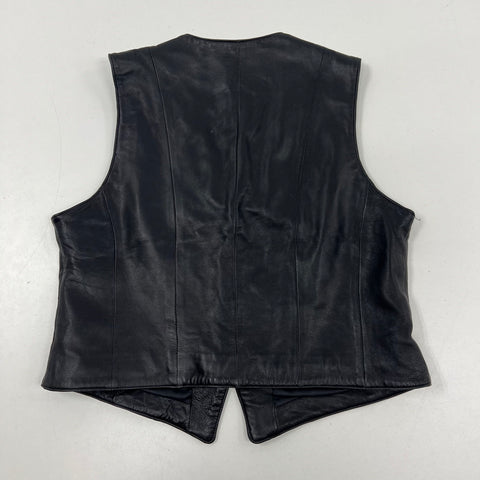 Vintage Y2K Jacqueline Ferrar Black Leather Zipper Front Vest Women's Size 12