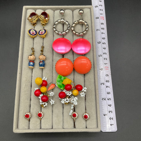 Vintage Jewelry Lot 8 Pairs Clip & Screw-back Earrings West Germany Fruit