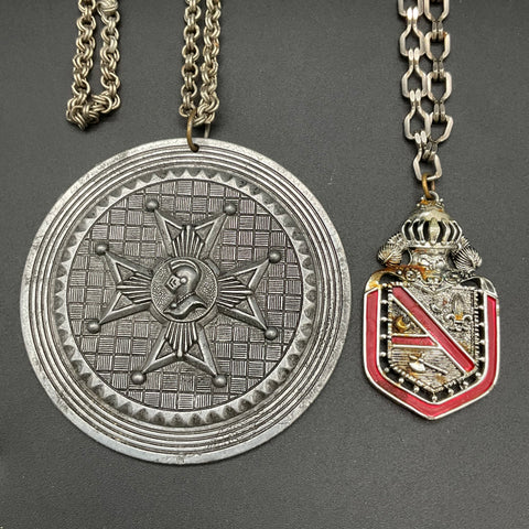 Vintage Heraldic Shield Crest Jewelry Lot 4 Pcs Brooches Pendant Necklaces