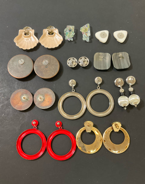 Vintage Fashion Earrings Lot 1980s Style for Pierced Ears 11 Pairs Round Dangle