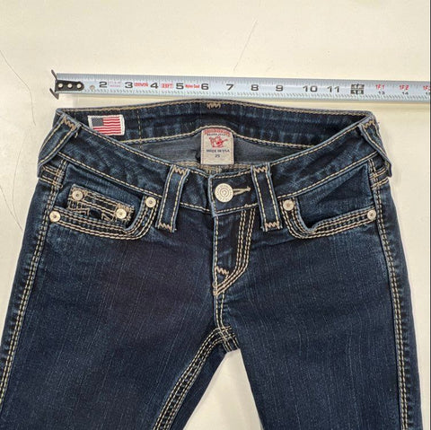 True Religion Women's Johnny Big QT Straight Leg Jeans Ripped Distressed Sz 25