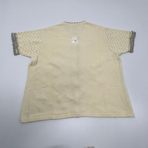 Vintage Y2K Storybook Knits Cream Daisy Embroidered Beaded Cardigan Women's 3X