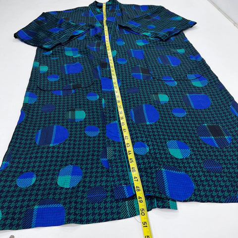 Vintage 90s Christian Dior Monsieur Men's Robe Blue Green Houndstooth Sz OS