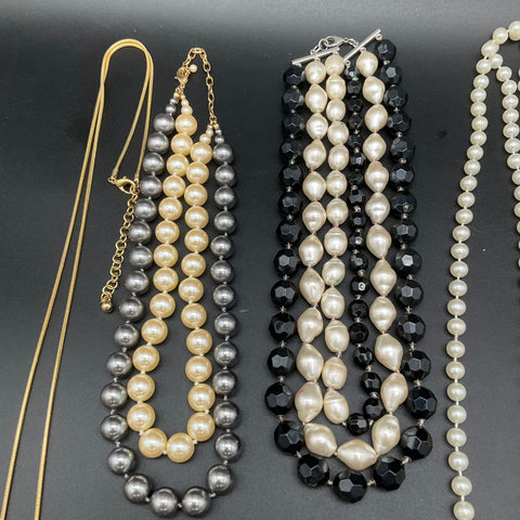 Vintage Faux Pearl Costume Jewelry Lot 10 pc Necklaces Bracelets Multi-Strand