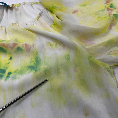 Alice & Olivia Women's Yellow Green Tie Dye Puff Sleeve Blouse Sz S