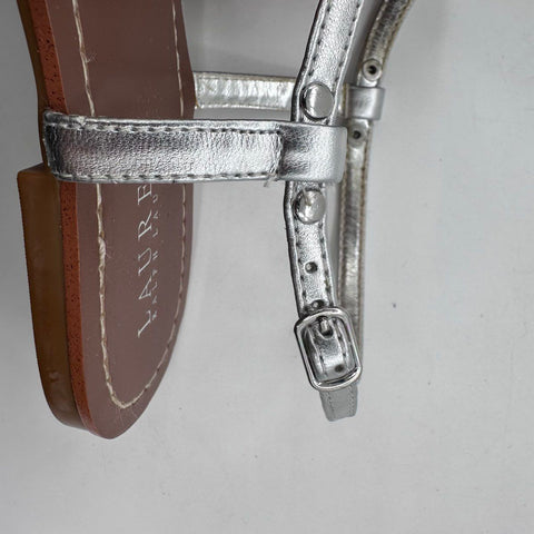 Lauren Ralph Lauren Silver Metallic T-Strap Thong Sandals Women's Size 8.5B