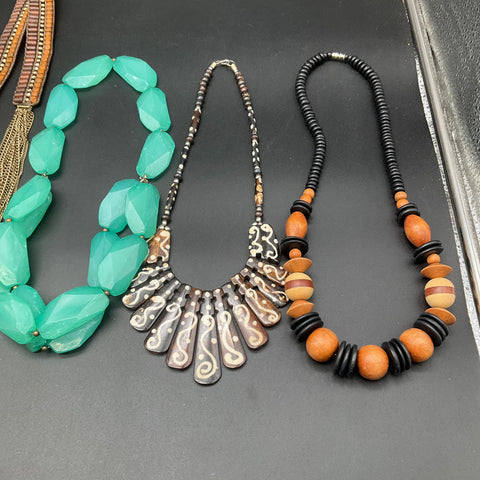 Boho Tribal Style Jewelry Lot of 8 Necklaces Tassel Wood Beaded Statement