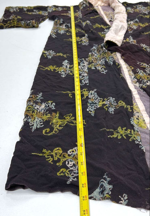 Vintage 60s Japanese Handsewn Floral Print Crepe Kimono Robe One Size