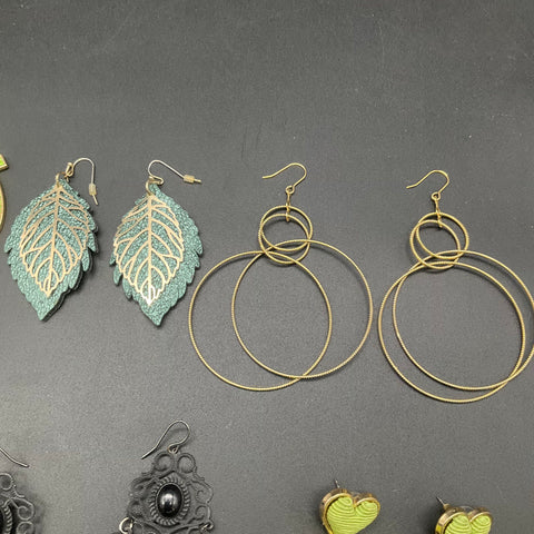 Lot of 9 Pairs Statement Earrings Boho Tassel Rhinestone Resin Hoop Drop Jewelry