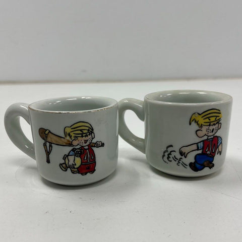 Vintage Dennis The Menace 2 Piece Mini Mug Cup Set Cartoon Comic Strip