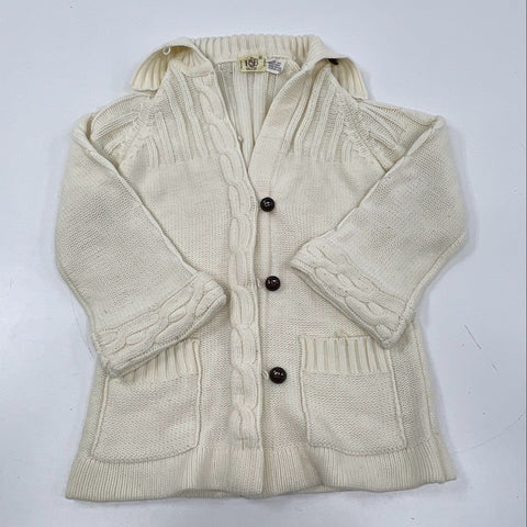 Vintage 90s RSG Women's Cream Cable Knit Chunky Cardigan Sweater Pockets Sz M