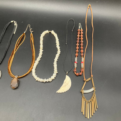 Boho Ethnic Statement Necklaces Jewelry Lot of 8 Beaded Puka Shell Cross Wing