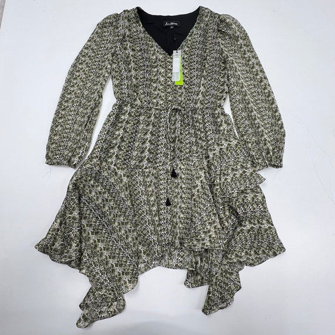 Sam Edelman Women's Mod Printed Mini Dress Green Asymmetrical Hem NWT Size 2