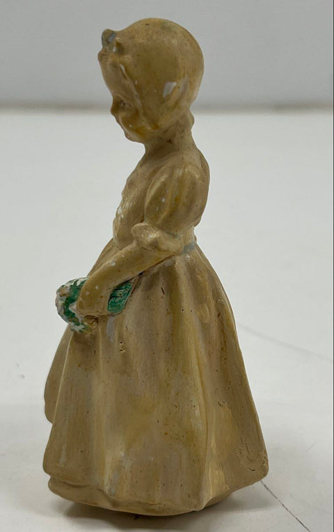 Vintage Ceramic Girl Figurine with Flowers and Basket 5 Inch Hand-Painted
