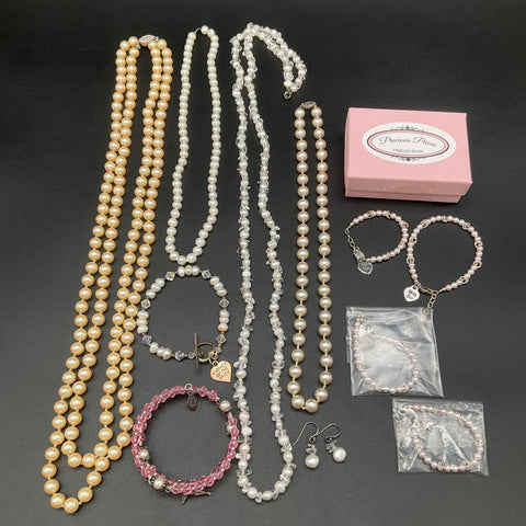 Sterling Silver 925 Pearl & Faux Pearl Jewelry Lot 11pc Necklaces Bracelets