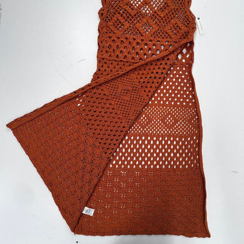 By Anthropologie Women's Rust Orange Crochet Open Knit Maxi Dress Sz L NWT