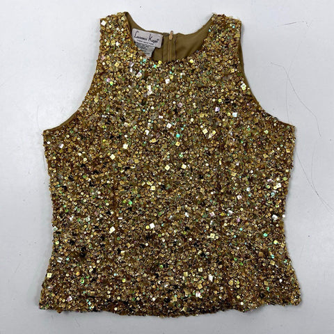 Vintage Lawrence Kazar Women's Gold Sequin Silk Sleeveless Shell Top Sz L