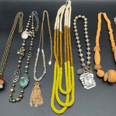 Vintage & Modern Costume Jewelry Lot 7 Statement Beaded & Pendant Necklaces Boho