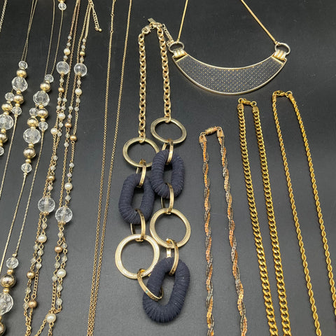 Vintage & Modern Costume Jewelry Lot 11 Necklaces INC Gold Tone Faux Pearl Blue