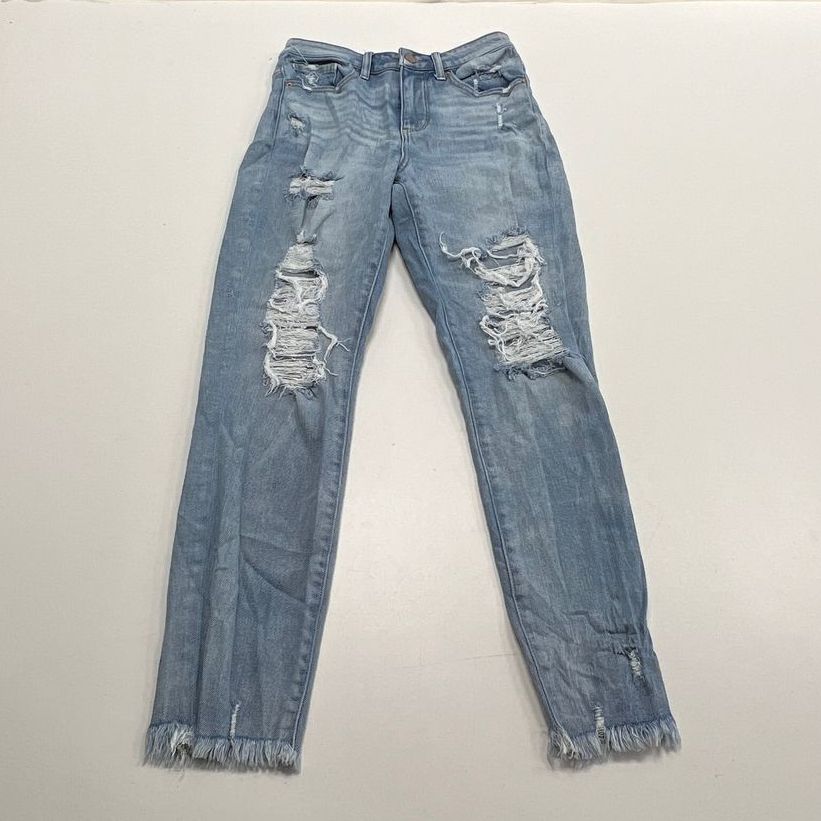 BKE Mom Jean Light Blue Denim Ankle Ripped Jeans Women's Size 25