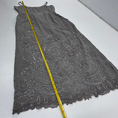 Adrianna Papell Occasions Women's Gray Silk Beaded Gown Bolero Set Size P12