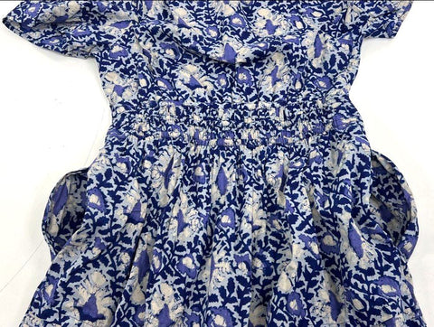 Anthropologie Blue Floral Modal Tiered Smocked Waist Maxi Dress Women's S