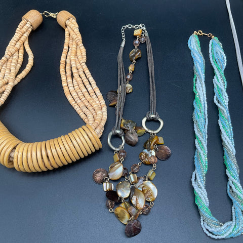 Vintage & Modern Statement Necklaces Jewelry Lot of 6 Beaded Wood Shell Boho