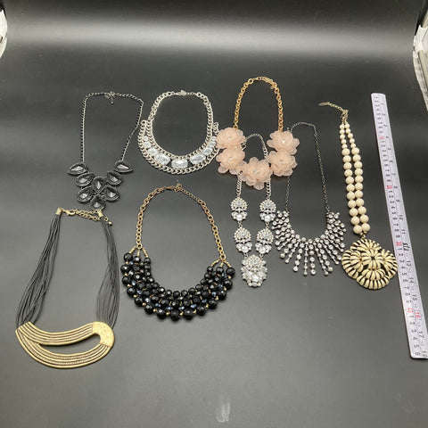 Statement Necklace Lot of 8 Rhinestone Faux Pearl Floral Bib Chunky Jewelry