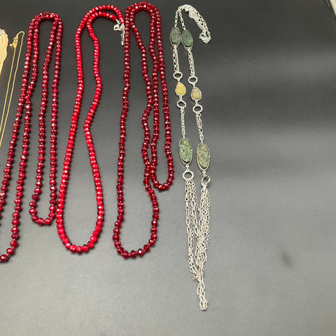 Modern Beaded and Fashion Jewelry Lot of 8 Necklaces Red Beads Druzy Charm