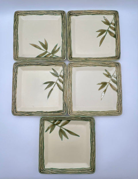 Roscher & Co Bamboo Bay Collection Stoneware Square Plates Set of 5 Vintage