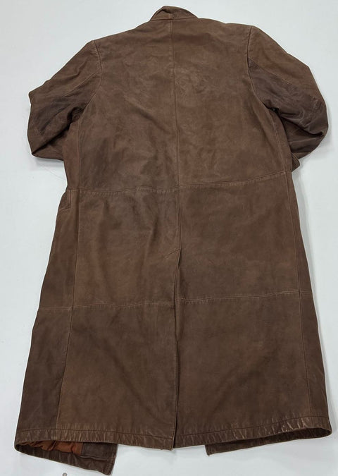 Pelle Studio Vintage Y2K Brown Distressed Long Leather Trench Coat Women's S