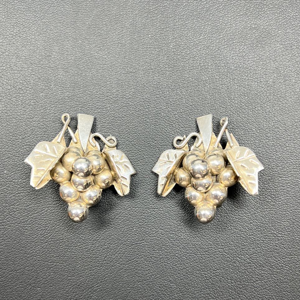 Mexico 925 Sterling Silver Grape Bunch Clip On Earrings