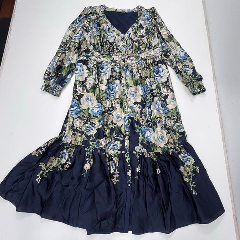 Melonie T Women's Navy Blue Floral Long Sleeve Tiered Dress NWT Size 18W