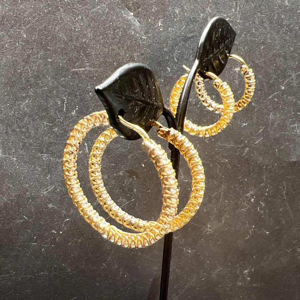 925 JCL Vermeil CZ Hoop Earrings 2 Pair