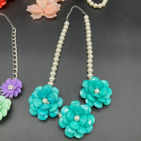Chunky Statement Floral Necklace Lot of 6 Faux Pearl Rhinestone Bib Style