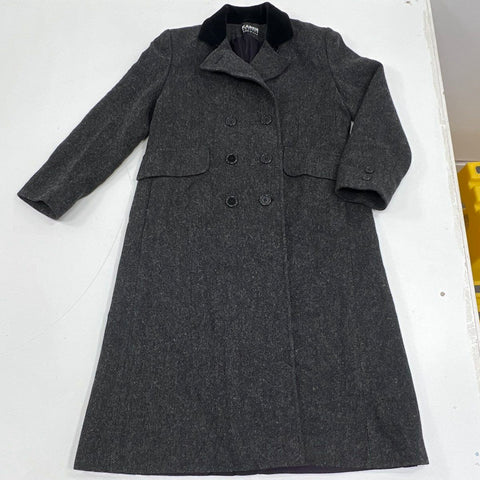 Vintage 80s Karen Petites Dbl Breasted Wool Herringbone Coat Made USA