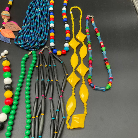 Vintage and Modern Beaded Jewelry Lot of 14 Multi-Strand Chunky Necklaces