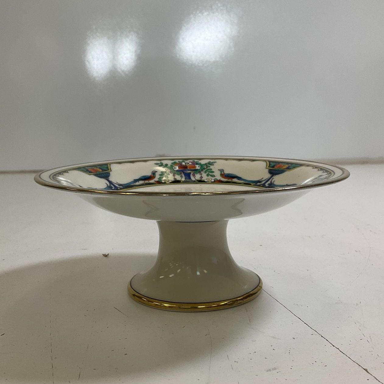Vintage Noritake Pedestal Plate Hand Painted Birds Gold Trim 7" Made in Japan