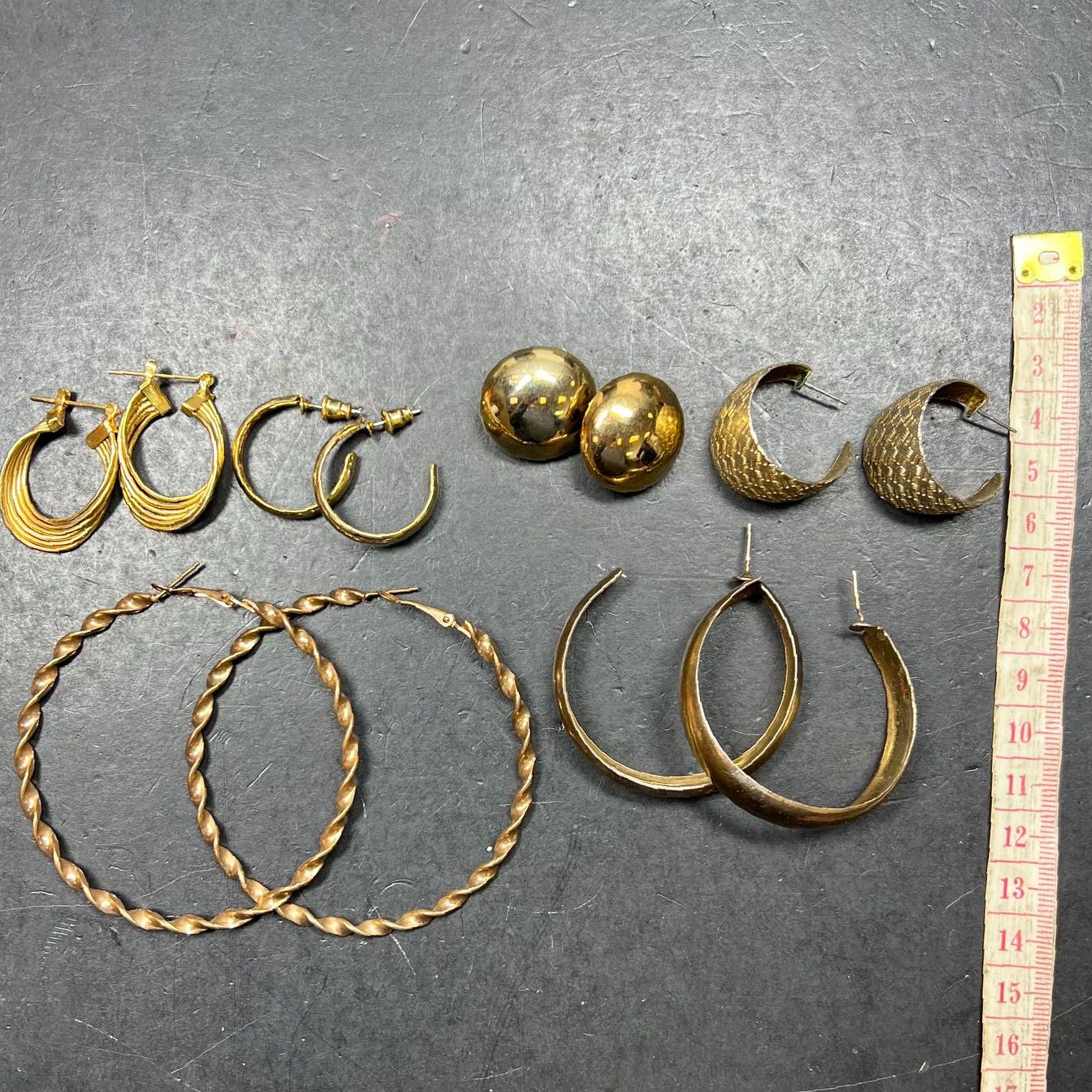 Lot of 6 Gold Tone Earrings Pierced Hoops