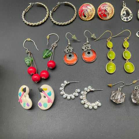 Vintage and Modern Earring Lot of 24 Pairs Dangle Hoop Stud Beaded Novelty