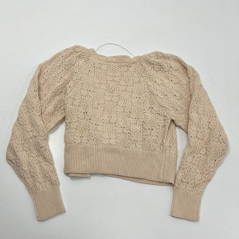 Free People Bonfire Cardi Cream Cropped Knit Puff Sleeve Cardigan Women's M