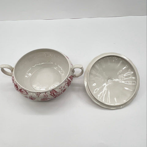 Double Phoenix Pink Flora Ironstone Covered Serving Dish Tureen Japan Vintage