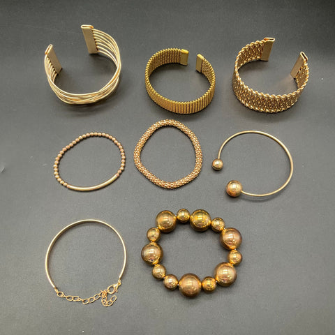 Gold Tone Bangle Cuff Mesh Stretch Wrap Fashion Jewelry Lot of 12 Pieces