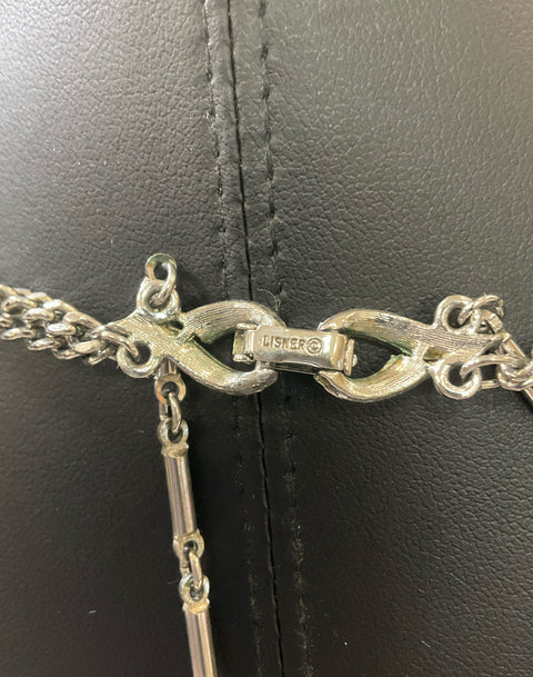 Vintage Lisner Silver Tone Ball& Tassel Pendant Chain Necklace 1960s