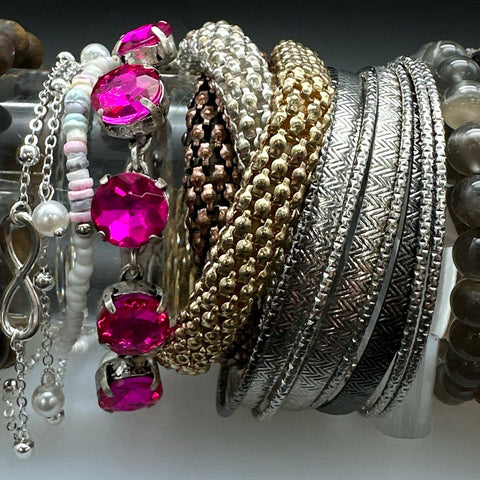 Mixed Costume Jewelry Lot Bracelets Bangles Beaded Rhinestone Cross Cuff