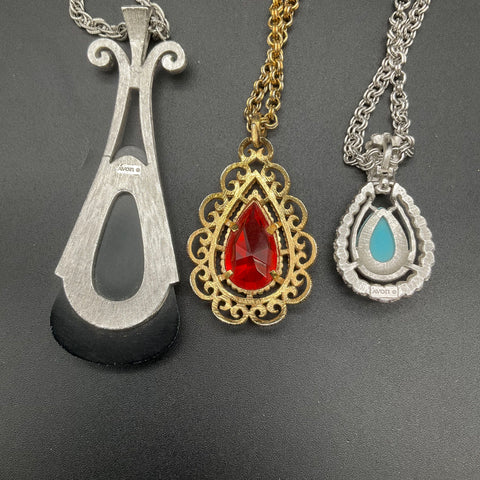 Vintage Avon Costume Jewelry Lot of 3 Pendant Necklaces Gold & Silver Tone