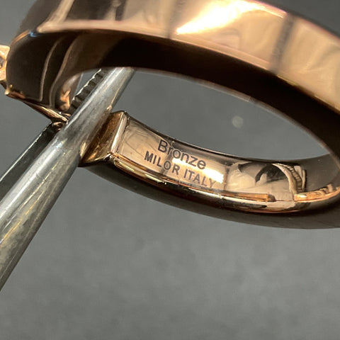Milor Italy Bronze Hoop Earrings Polished Flat Edge Round Design 1"