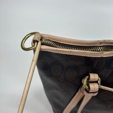 Coach Brown Signature Coated Canvas Taylor Tote Bag F26186 Gold Hardware