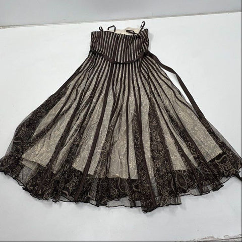 Sandra Darren Women's Dress Brown Ivory Stripe Paisley Mesh Overlay NWT Sz 14