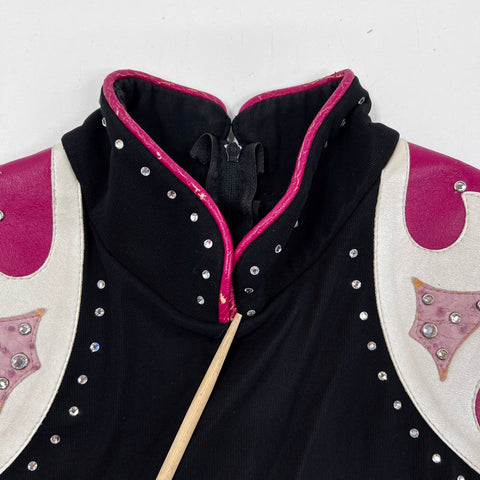 Hobby Horse Women's Western Show Top Black Pink White Studded Rhinestone USA M